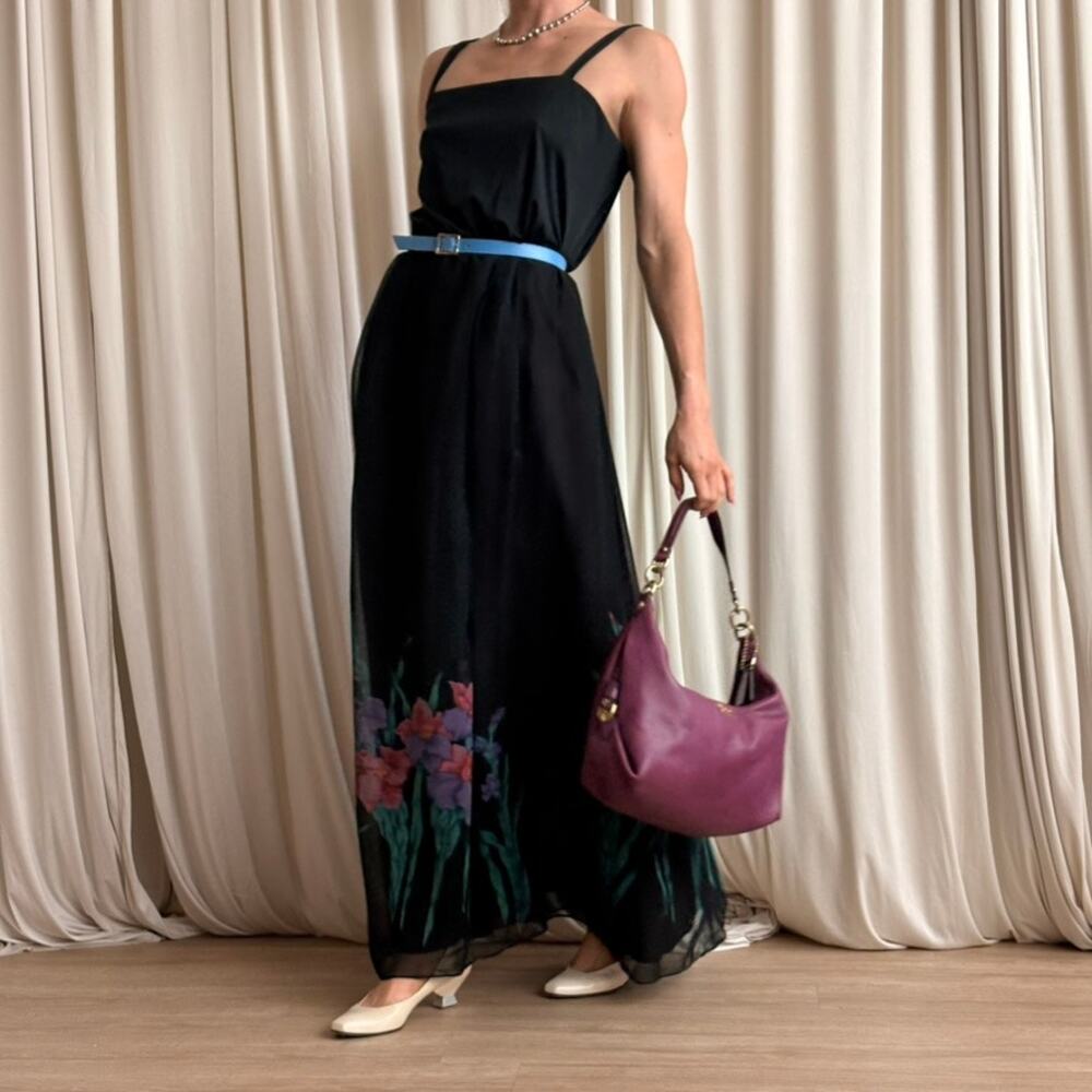 Matthew by JoEd Sophisticated Black Iris Floral Maxi Dress - Size 14 (Fits L)